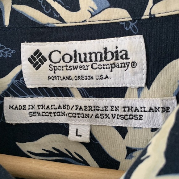 Columbia Shirt Mens L Navy Blue Floral Print Short Sleeve Button Up - Picture 2 of 6